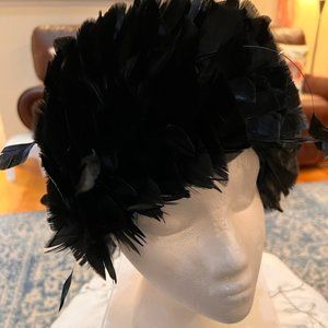 Black Feather Hat Very Elegant Jackwill Originals Label Union Made Vintage 22" C